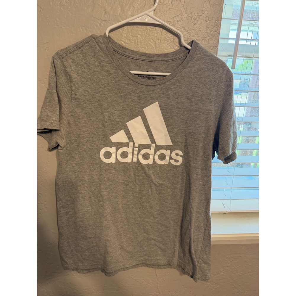 Adidas Amplifier Tee Heather Grey Logo Graphic T-Shirt Mens Large Short Sleeve